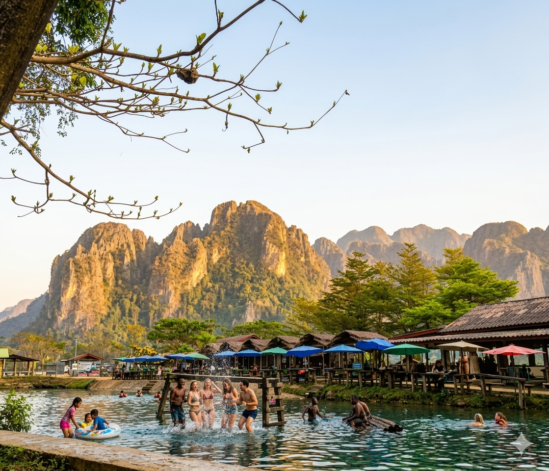 Turquoise lagoon water Vang Vieng Laos