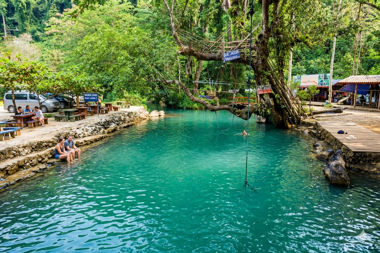 Cliff jumping Blue Lagoon Vang Vieng Laos